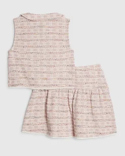Girls Pink Boucle Skirt Set