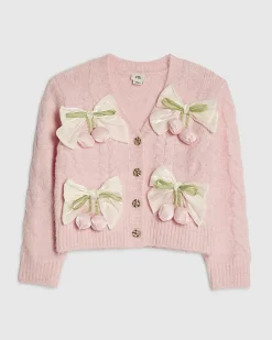 Girls Pink Bow Flower Cardigan