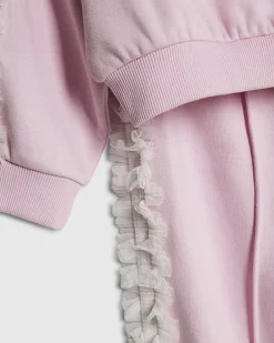 Girls Pink Bow Side Ruffle Sweatshirt Set
