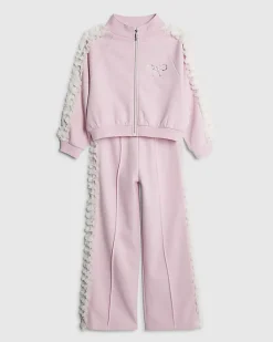 Girls Pink Bow Side Ruffle Sweatshirt Set