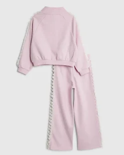 Girls Pink Bow Side Ruffle Sweatshirt Set
