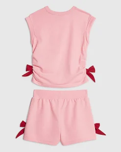 Girls Pink Bow Tank Top And Shorts Set