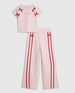 Girls Pink Bow Tracksuit Set