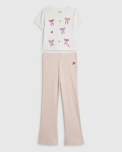 Girls Pink Bow T-shirt and Leggings Set