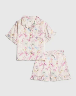 Girls Pink Bunny Stripe Satin Pyjamas
