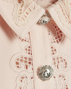Girls Pink Button Up Embellished Dress
