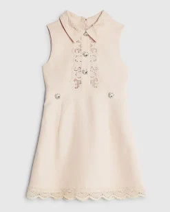 Girls Pink Button Up Embellished Dress