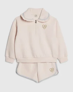 Girls Pink Collared Sweatshirt Set