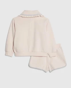Girls Pink Collared Sweatshirt Set