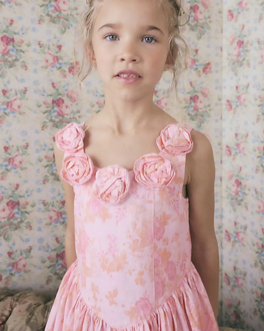 Girls Pink Corsage Cotton Dress