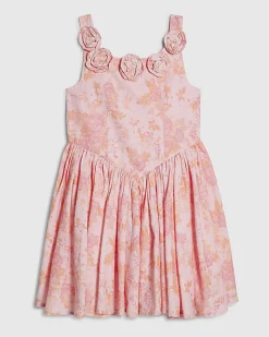 Girls Pink Corsage Cotton Dress