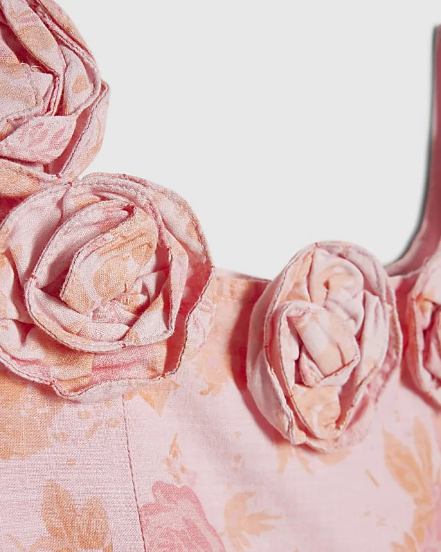 Girls Pink Corsage Cotton Dress