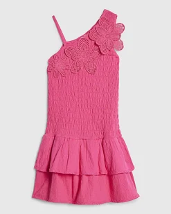 Girls Pink Crochet Flower Dress