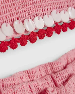 Girls Pink Crochet Shorts Set