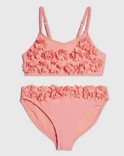 Girls Pink 3D Flower Bikini Set