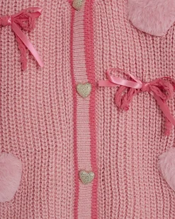 Girls Pink 3D Heart and Bows Cardigan