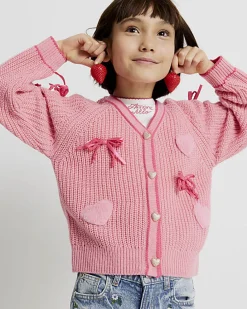 Girls Pink 3D Heart and Bows Cardigan
