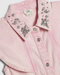 Girls Pink Denim Prom Shirt Dress