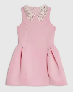 Girls Pink Embellished Collar Dress