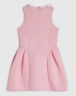 Girls Pink Embellished Collar Dress