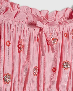 Girls Pink Embroidered Mirror Skirt Set