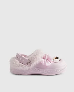 Girls Pink Faux Fur Lined Charm Clogs