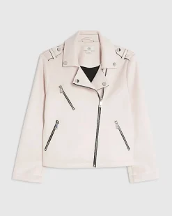 Girls Pink Faux Suede Biker Jacket