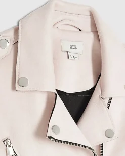 Girls Pink Faux Suede Biker Jacket