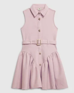 Girls Pink Faux Suede Sleeveless Prom Dress