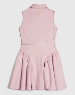 Girls Pink Faux Suede Sleeveless Prom Dress