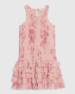 Girls Pink Floral Chiffon Hem Dress