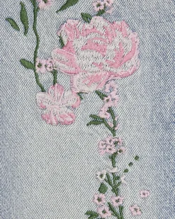 Girls Pink Floral Embroidered Straight Jeans