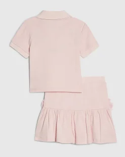 Girls Pink Floral Polo Skirt Set