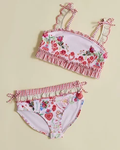 Girls Pink Floral Print Bikini Set