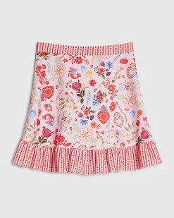 Girls Pink Floral Print Swim Skirt