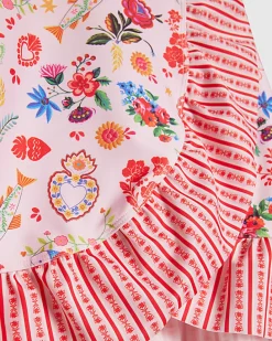 Girls Pink Floral Print Swim Skirt