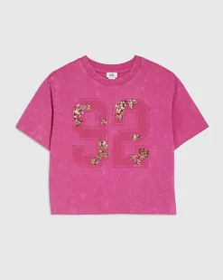 Girls Pink Floral Sequin 92 T-Shirt
