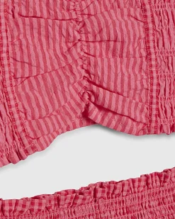 Girls Pink Gingham Stripe Skirt Set