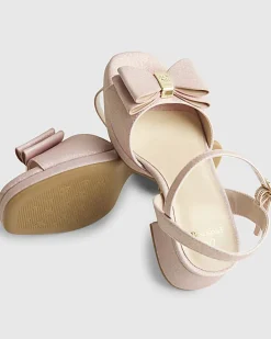 Girls Pink Glitter Bow Heeled Sandals