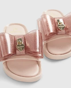Girls Pink Glitter Bow Sliders