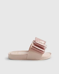 Girls Pink Glitter Bow Sliders