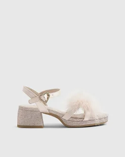Girls Pink Glitter Fluffy Heeled Sandals