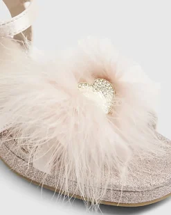 Girls Pink Glitter Fluffy Heeled Sandals