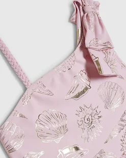 Girls Pink Gold Foil Shell Swimsuit