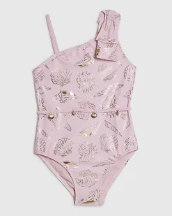 Girls Pink Gold Foil Shell Swimsuit