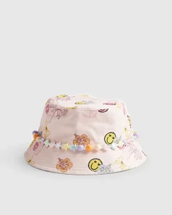 Girls Pink Graffiti Beaded Bucket Hat