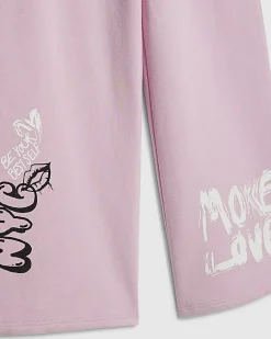Girls Pink Graffiti Wide Leg Trousers Set