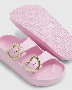 Girls Pink Heart Buckle Moulded Sliders