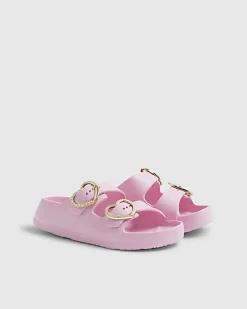Girls Pink Heart Buckle Moulded Sliders