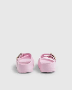 Girls Pink Heart Buckle Moulded Sliders